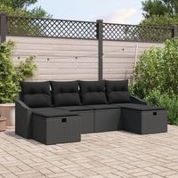 conjunto de sofas de jardin de 6 piezas con cojines ratan poliratan negro v5252 unico  negro