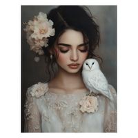 cuadro mujer con flores y pajaro alu dibond 30x40