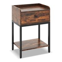 mesita de noche con estructura de metal cajon de almacenamiento y estante abierto para dormitorio y sala de estar 42 x 30 x 60 cm marron cfw48003
