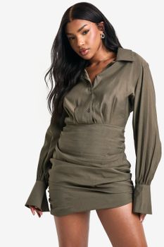 Vestido Camisero Fruncido, Verde