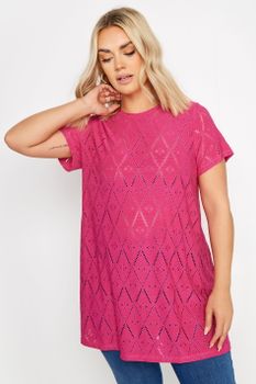 Yours Camiseta Rosa De Rombos Calados, Mujer Curvy Y Tallas Grandes, Yours