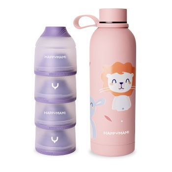 Pack termo y dosificador de leche en polvo Happymami Rosa Palo Violeta Seda