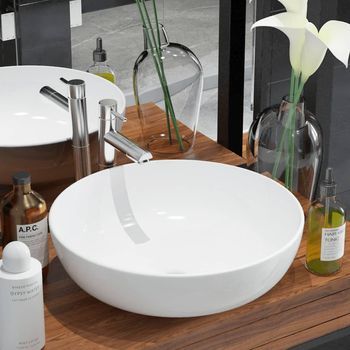 Vidaxl Lavabo Redondo De Cerámica Blanco 41,5x13,5 Cm