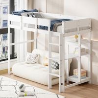 cama alta blanca de 90 x 200 cm con estanteria y barandillas