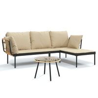 set muebles de jardin 3 uds y cojines beige ratan sintetico cfw398595