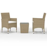 mesa y sillas de jardin 3 pzas ratan pe y vidrio templado beige vidaxl