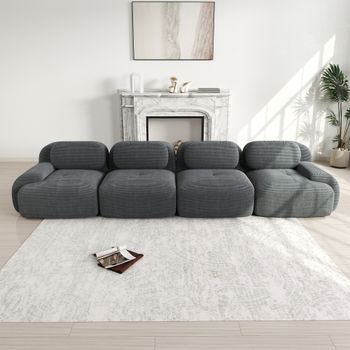 Sofá De Pana Gris 4 Plazas, Sofá Ergonómico Pet Friendly, Sin Estructura, 388x103x70 Cm