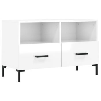 Mueble Tv | Mueble De Salón | Armario Tv Madera Contrachapada Blanco Brillo 80x36x50 Cm