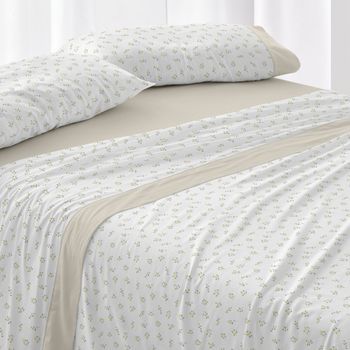 Juego De Sábanas 50% Algodón Diseño Provenzal Azul 150 X 190/200 Cm - Pistacho - Burrito Blanco