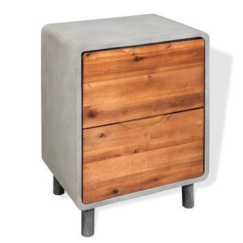Mesita De Noche De Hormigón Y Madera Maciza Acacia 40x30x50 Cm Vidaxl