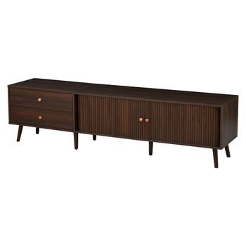 Mueble De Tv De 180 Cm Color Nogal Con 2 Cajones Y 2 Puertas Enrollables