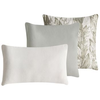 Conjunto De 3 Cojines Decorativos De Algodón Con Motivo Floral 45/30 X 45/50 Cm Verde/blanco Xylopia