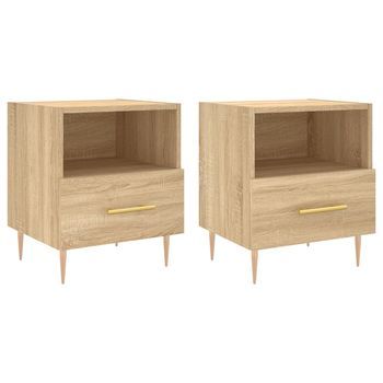 Pack 2 Uds Mesita Noche | Armario De Noche | Mesa De Noche Madera Ingeniería Roble Sonoma 40x35x47,5 Cm