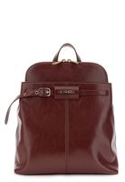mochila efecto piel brillante con bolsillo delantero y trasero bordeaux