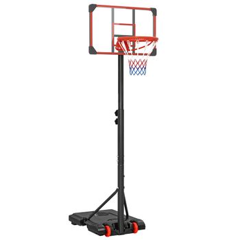 SPORTNOW Canasta de Baloncesto con Altura Ajustable 178-208 cm Ruedas y Base Rellenable para Adolescentes y Adultos Rojo y Negro