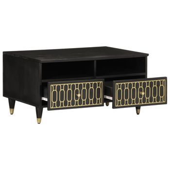 Mesa De Centro 54x80x40 Cm Madera Maciza De Mango Con Acabado Negro, Madera Trabajada - Negro