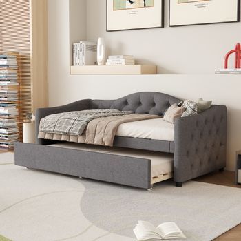 Sofá Cama Extensible De 90x200 Cm, Color Gris Lino.