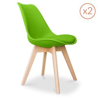 Lote De 2 Sillas Denisse Con Cojín Diseño Escandinavo - Mate Verde