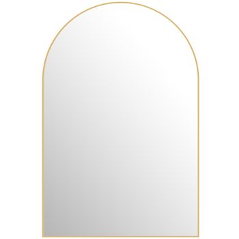 HOMCOM Espejo mural arqueado espejo de baño con marco de aleación de aluminio para habitación sala de estar entrada 60x90 cm dorado   Aosom España