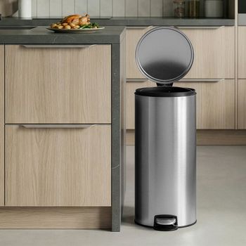 Cubo de basura redondo de 30 l con pedal de acero inoxidable