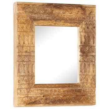 Espejo Tallado A Mano Madera Maciza De Mango 50x50x2,5 Cm Vidaxl