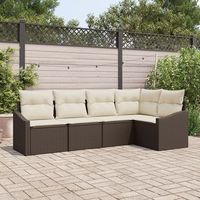 conjunto de sofas de jardin  de 5 piezas con cojines ratan marron v3048 unico  marron