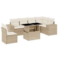 set sofas de jardin 7 piezas y cojines ratan sintetico beige