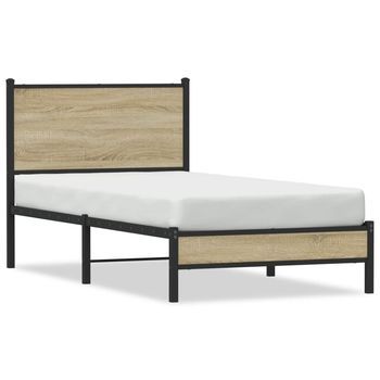 Estructura De Cama Sin Colchón Metal Roble Sonoma 80x200 Cm Vidaxl