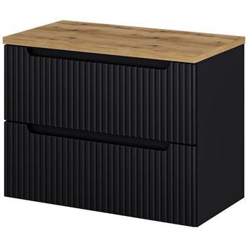 Mueble Bajo Lavabo Newport De Pared Con 2 Cajones Mdf 80x60x40 Cm - Negro/roble