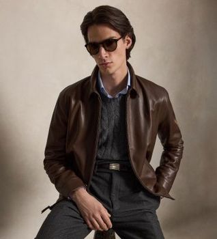Polo Ralph Lauren para hombre. 710671431002 Chaqueta de Piel Lisa marrón (L), Casual, Manga larga
