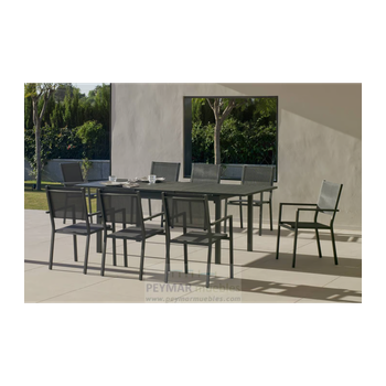 Conjunto Terraza Jardín Mesa Extensible Y 6 Sillones Apilables