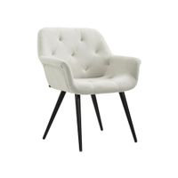 silla con patas de metal y asiento en tela beige
