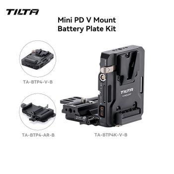 Placa de Batería Mini PD V Mount de 100W de Tilta, Negra, con Receptor ARCA Ajustable, USB-C, P-Tap y 2 Pines TA-BTP4-V-B