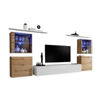conjunto de muebles de salon mural switch xiv diseno color blanco brillante y roble wotan