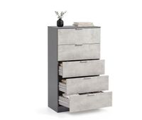comoda alta de 5 cajones en gris grafito y gris cemento 60x110 cm akari