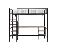 cama litera 90x200cm - con mesa y estanteria con escalera de 4 peldanos - negro  color madera oscura