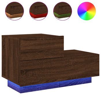 Mesita De Noche | Mesa Auxiliar | Mesilla Con Luces Led Roble Marrón 70x36x40,5 Cm