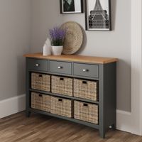 arlia oak and grey 3 drawer 6 basket storage unit