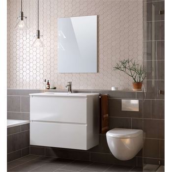 Mueble De Baño 80 Cm Cims 2 Cajones Blanco T-bath Incluye Lavabo Y Espejo