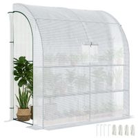 outsunny invernadero de pared para jardin terraza con 4 estantes cubierta de pe y tubo vivero casero para cultivo de plantas 200x100x215 cm blanco