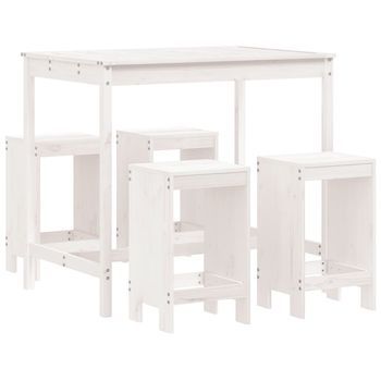 Conjunto De Mesa Y Taburetes Altos Jardín 5 Uds | Mueble Jardin Mesa Y Sillas Madera Pino Blanco