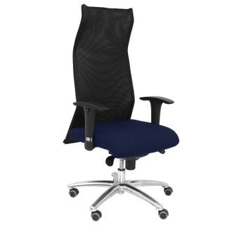Sillón De Dirección Ergonómico Con Mecanismo Sincro Y Regulable En Altura, Especial Para Personas De Envergadura (hasta 160 Kgs)  Asiento Tapizado En Tejido Bali Color Azul Marino (con Espuma Viscoelástica) Y Respaldo En Malla Transpirable. Piqueras