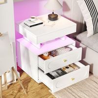 mesita de noche blanca r 2 cajones 1 compartimento abierto iluminacion led integrada l50h60p40
