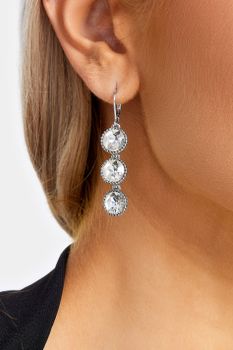 Pendientes Plateados Largos Triple Cristal