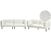 conjunto de sala de estar 5 plazas de boucle patas de hierro negras muebles sala de estar blanco crema vorgod