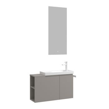 Conjunto De Mueble Con Lavabo Y Espejo (2 Piezas)  - 80 X 22 X 45 Cm - Matte Mink