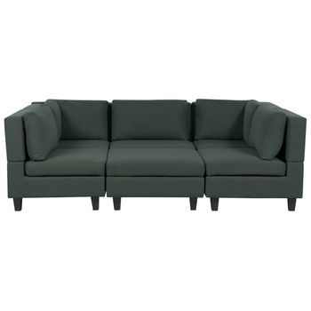 Sofá Modular Moderno 5 Plazas Tapizado Tela Poliéster Respaldo Acolchado Con Otomana Forma De U Verde Oscuro Unstad