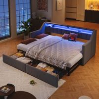 cama nido 90180 x 200 cm con 2 cajones - tejido de lino - led usb y tipo c - gris sin colchon