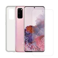 contact pack funda tpu transparente  protector cristal templado para samsung galaxy s20