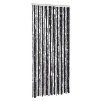 Cortina Antimoscas Chenilla Gris Y Negro 90x200 Cm